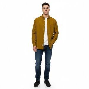 GOOuch  L Button Up Shirt Mustard Yellow Olive Long Sleeve Casual Utility Rugged